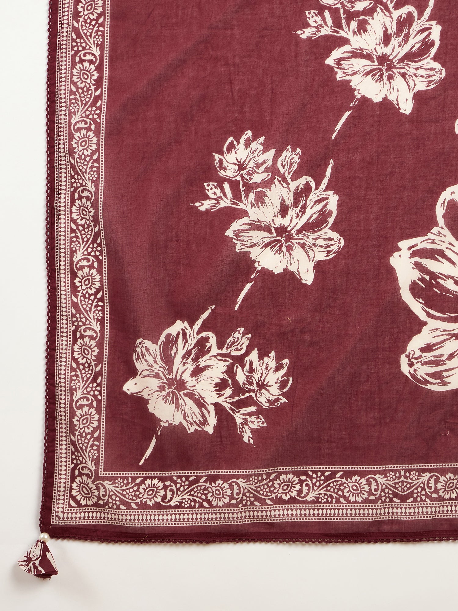 Women Floral Printed Regular Thread Work Pure Cotton Kurta with Trousers & With Dupatta