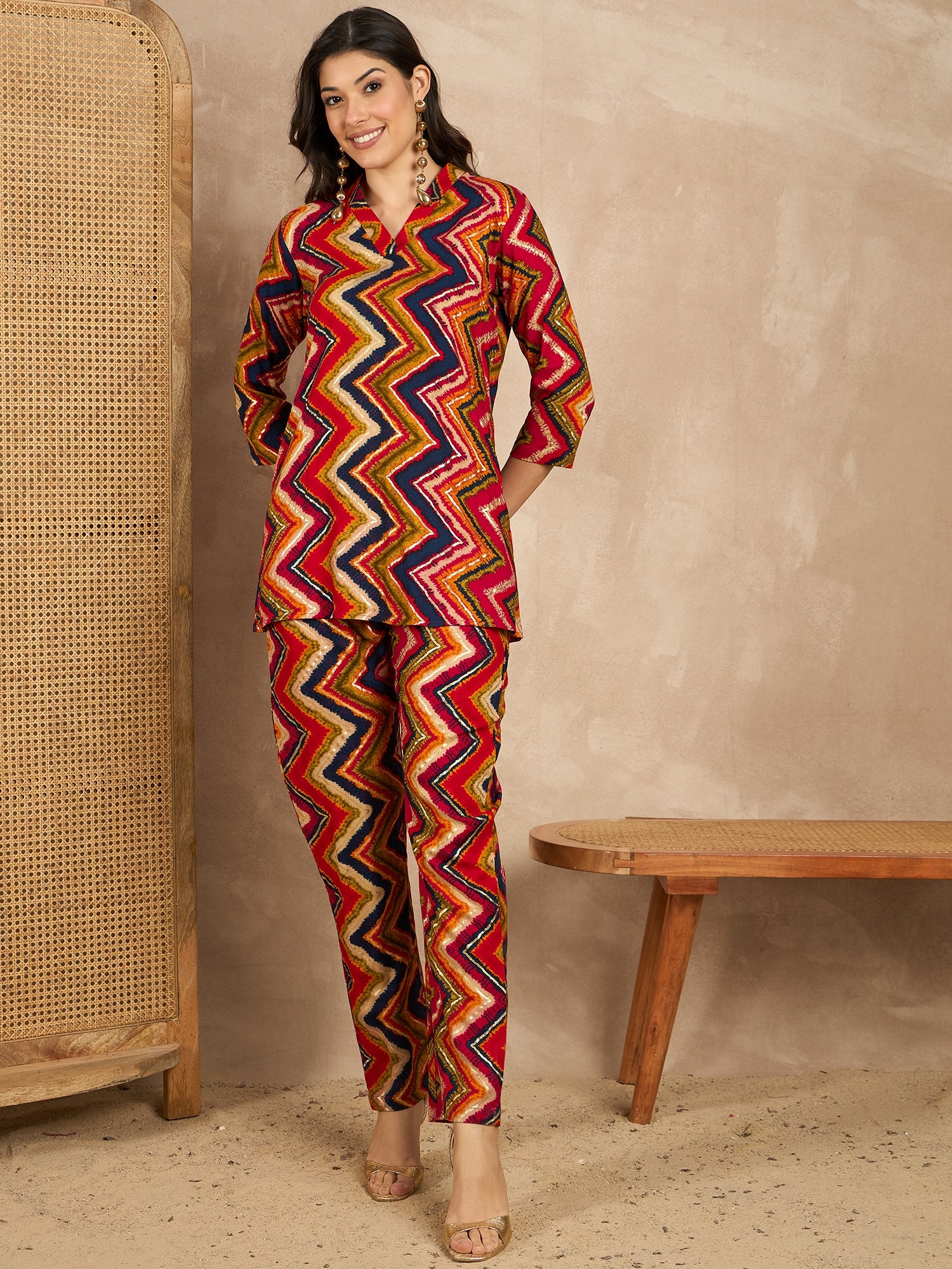 Printed V Neck Tunic & Trousers Co-ords