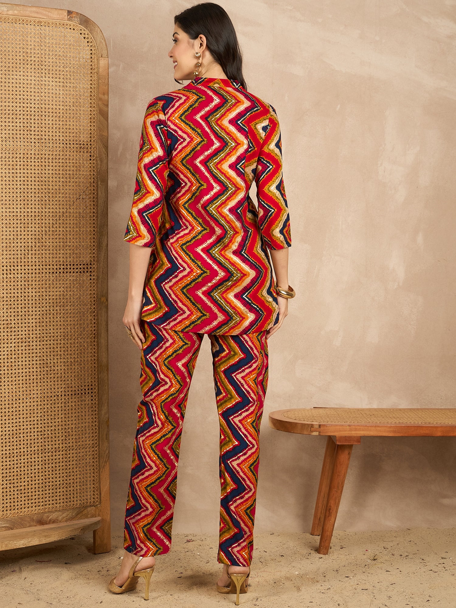 Printed V Neck Tunic & Trousers Co-ords