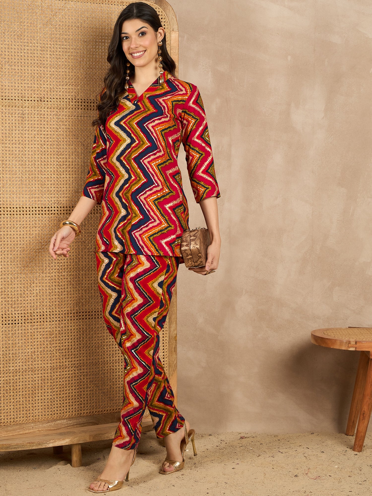 Printed V Neck Tunic & Trousers Co-ords