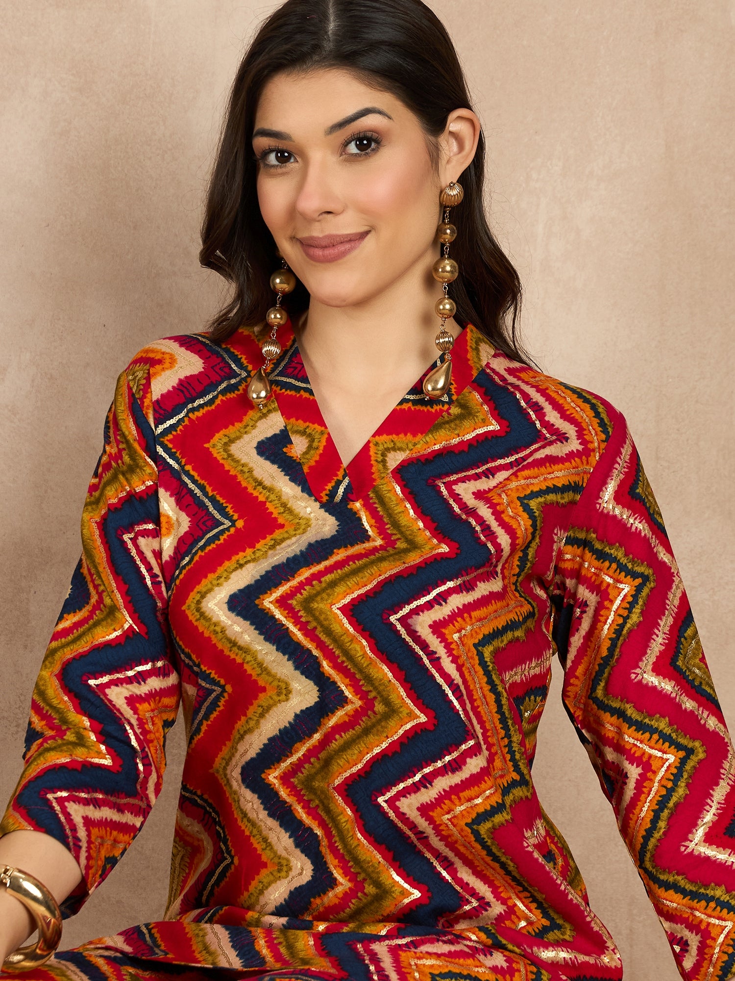 Printed V Neck Tunic & Trousers Co-ords