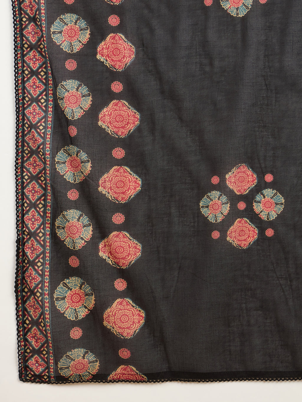 Women Ethnic Motifs Printed Angrakha Thread Work Kurta with Trousers & With Dupatta