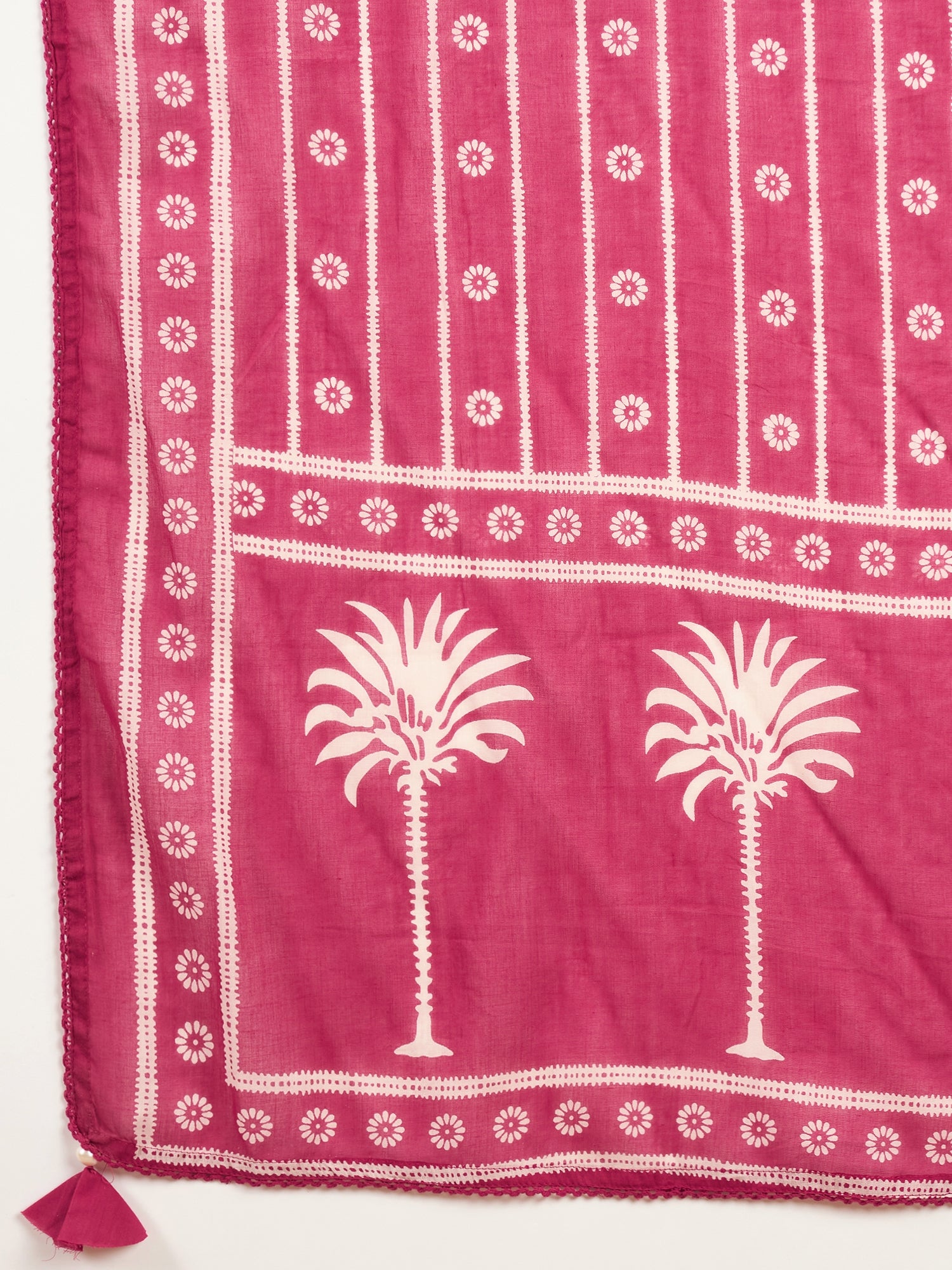Women Ethnic Motifs Printed Regular Mirror Work Pure Cotton Kurta with Trousers & With Dupatta