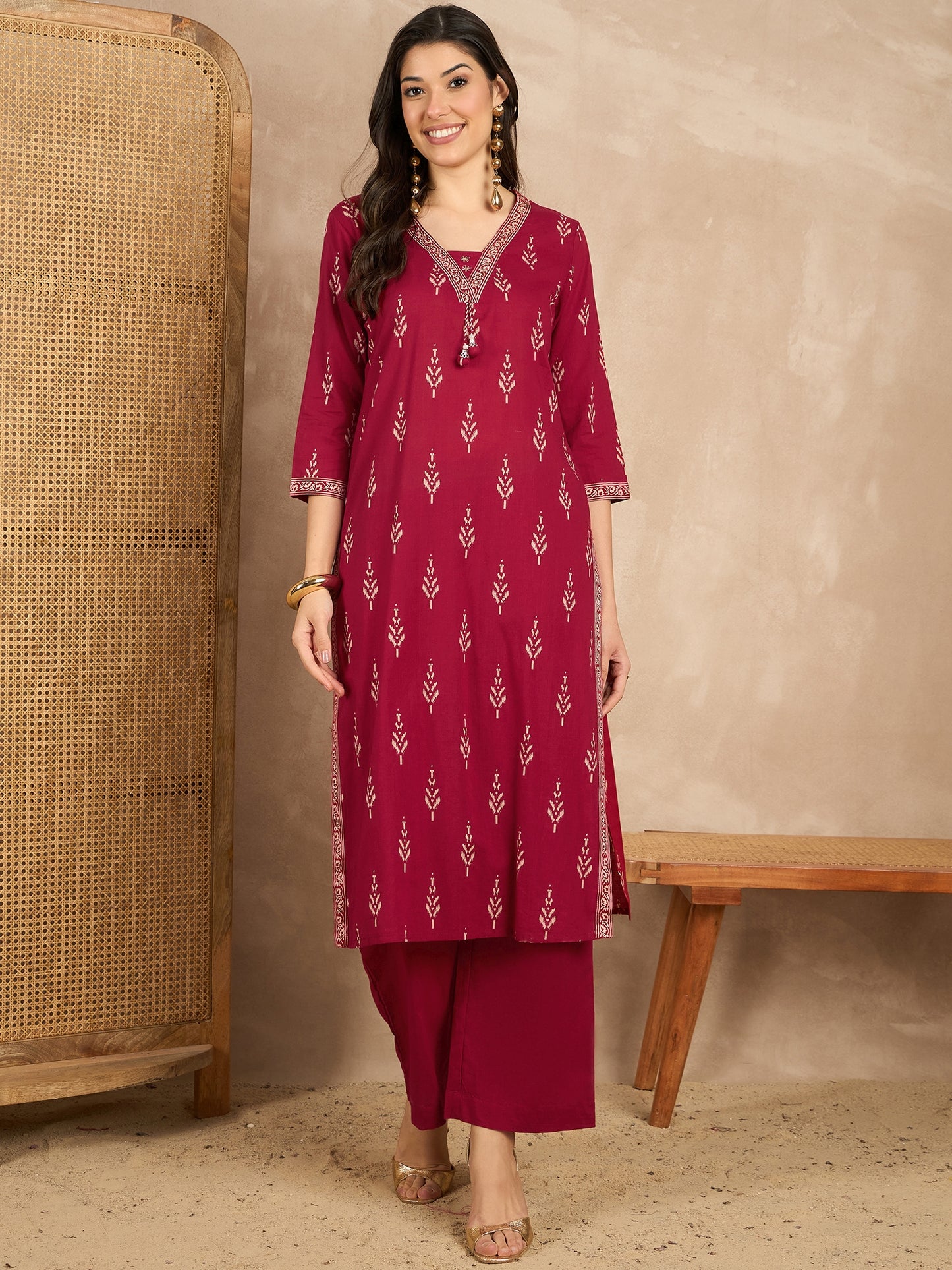 Women Floral Printed Regular Mirror Work Pure Cotton Kurta with Trousers & With Dupatta