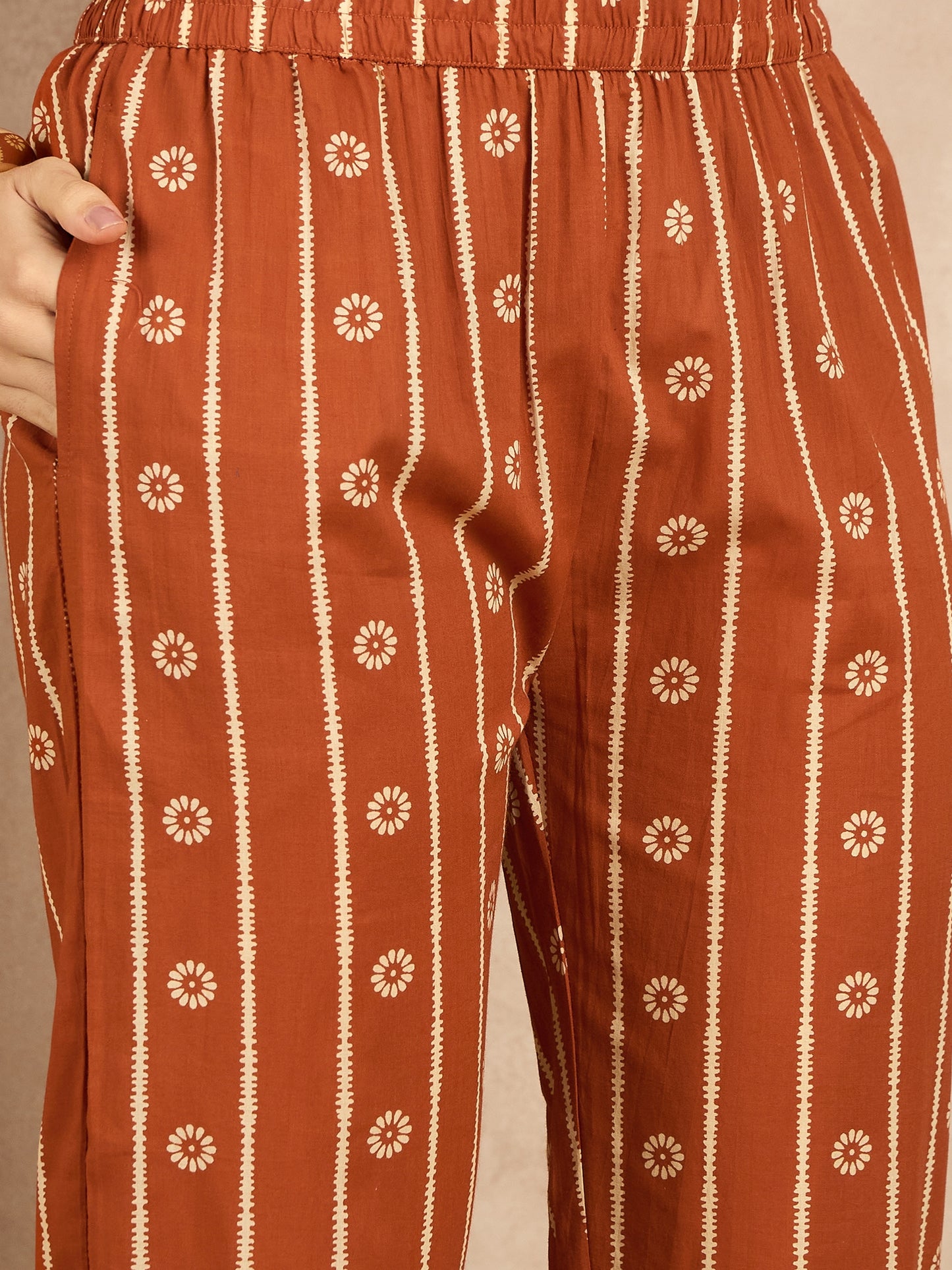 Women Ethnic Motifs Printed Regular Mirror Work Pure Cotton Kurta with Trousers & With Dupatta