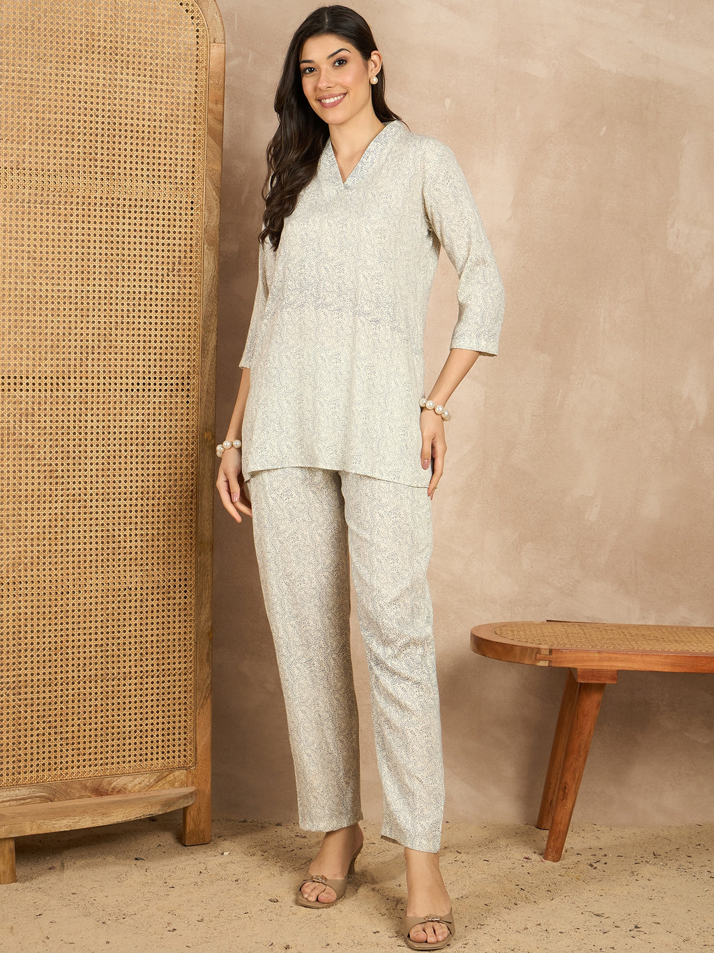 Printed V Neck Tunic & Trousers Co-ords