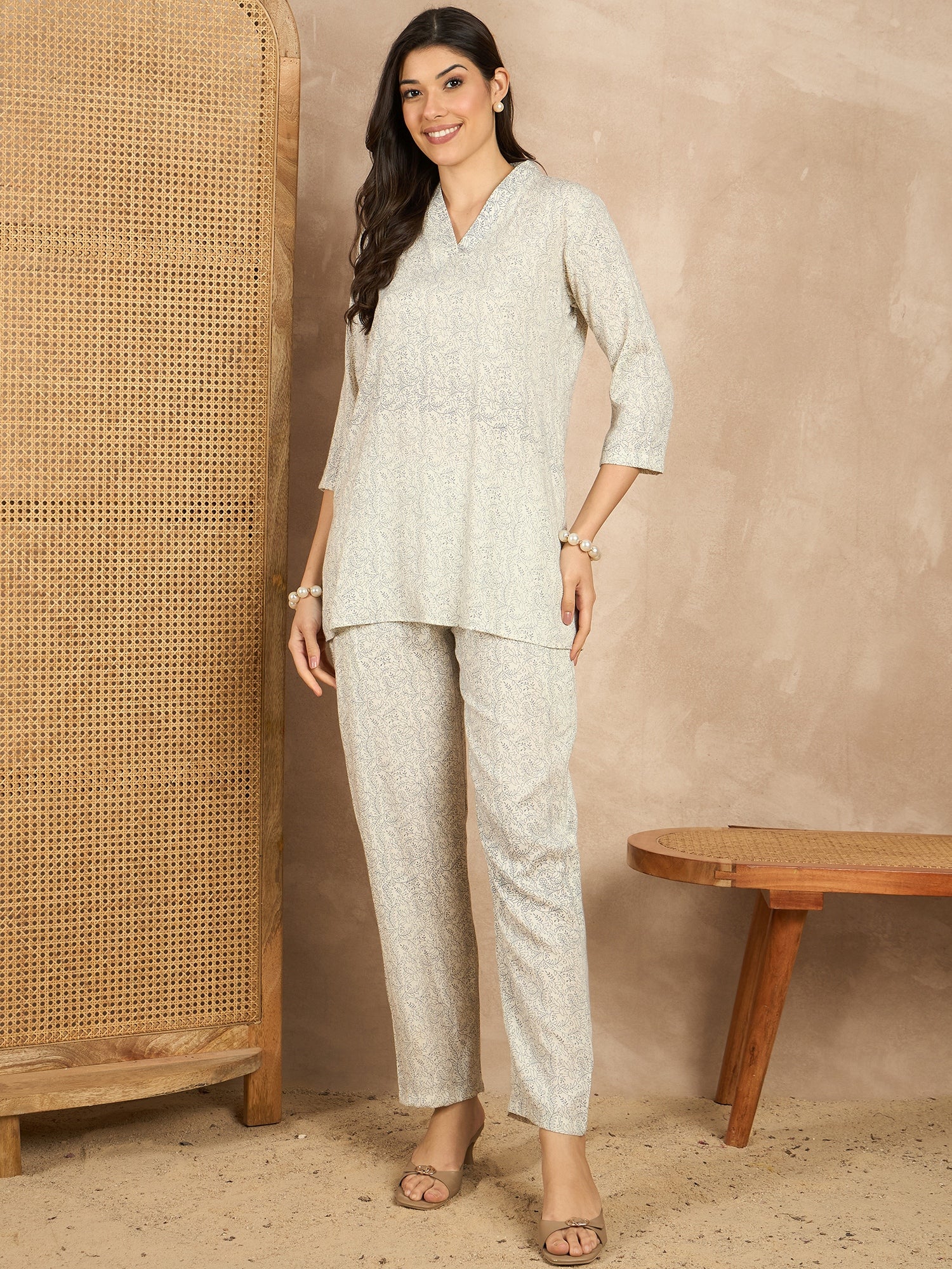Printed V Neck Tunic & Trousers Co-ords