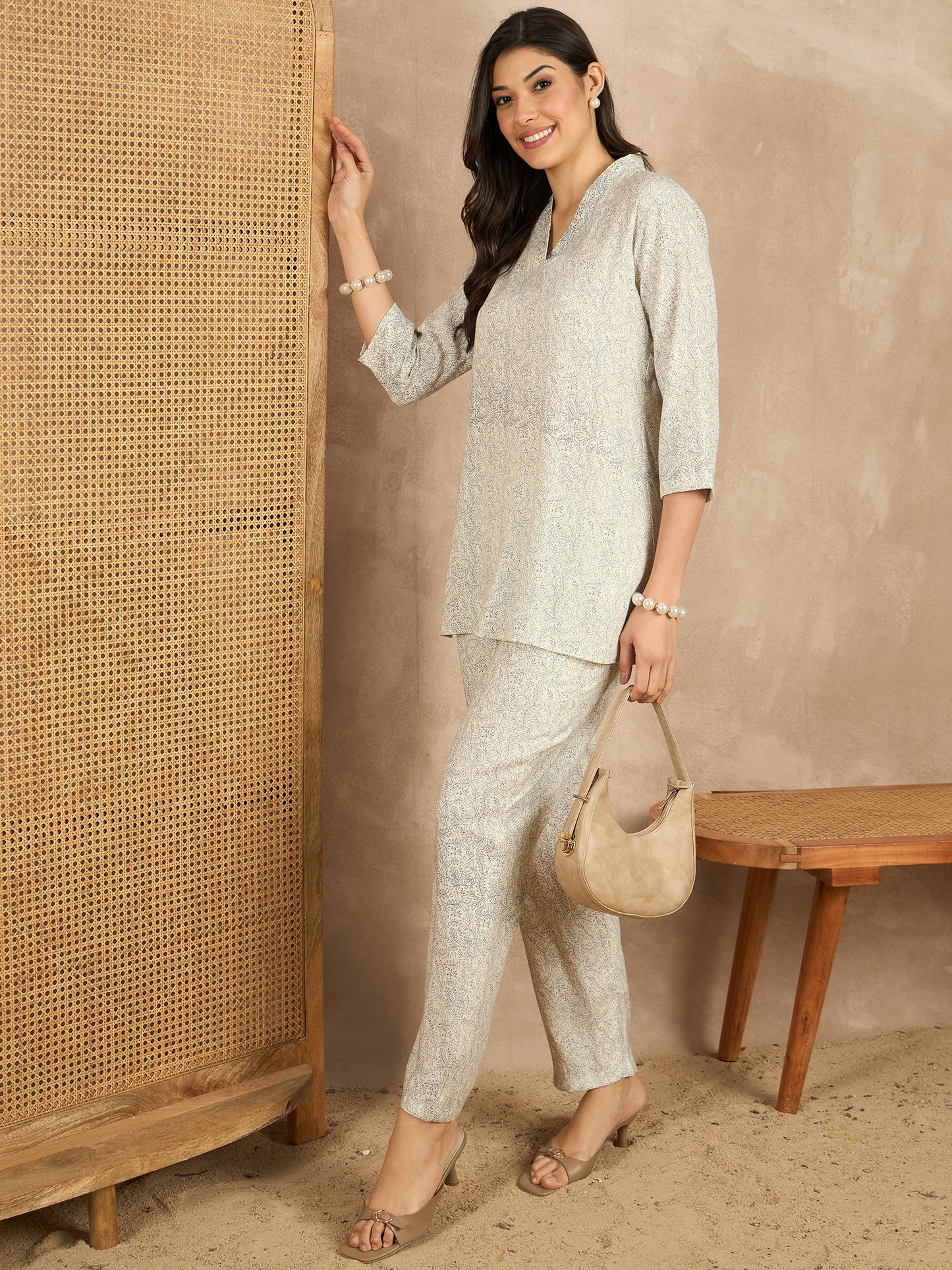 Printed V Neck Tunic & Trousers Co-ords