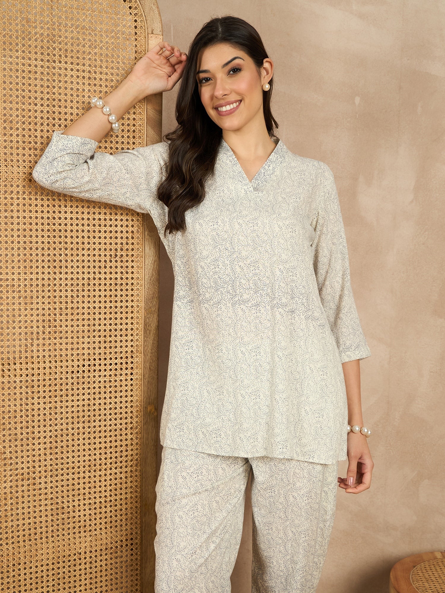 Printed V Neck Tunic & Trousers Co-ords