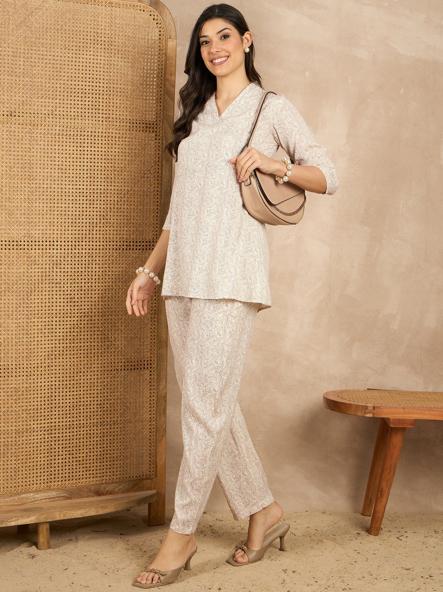 Printed V Neck Tunic & Trousers Co-ords