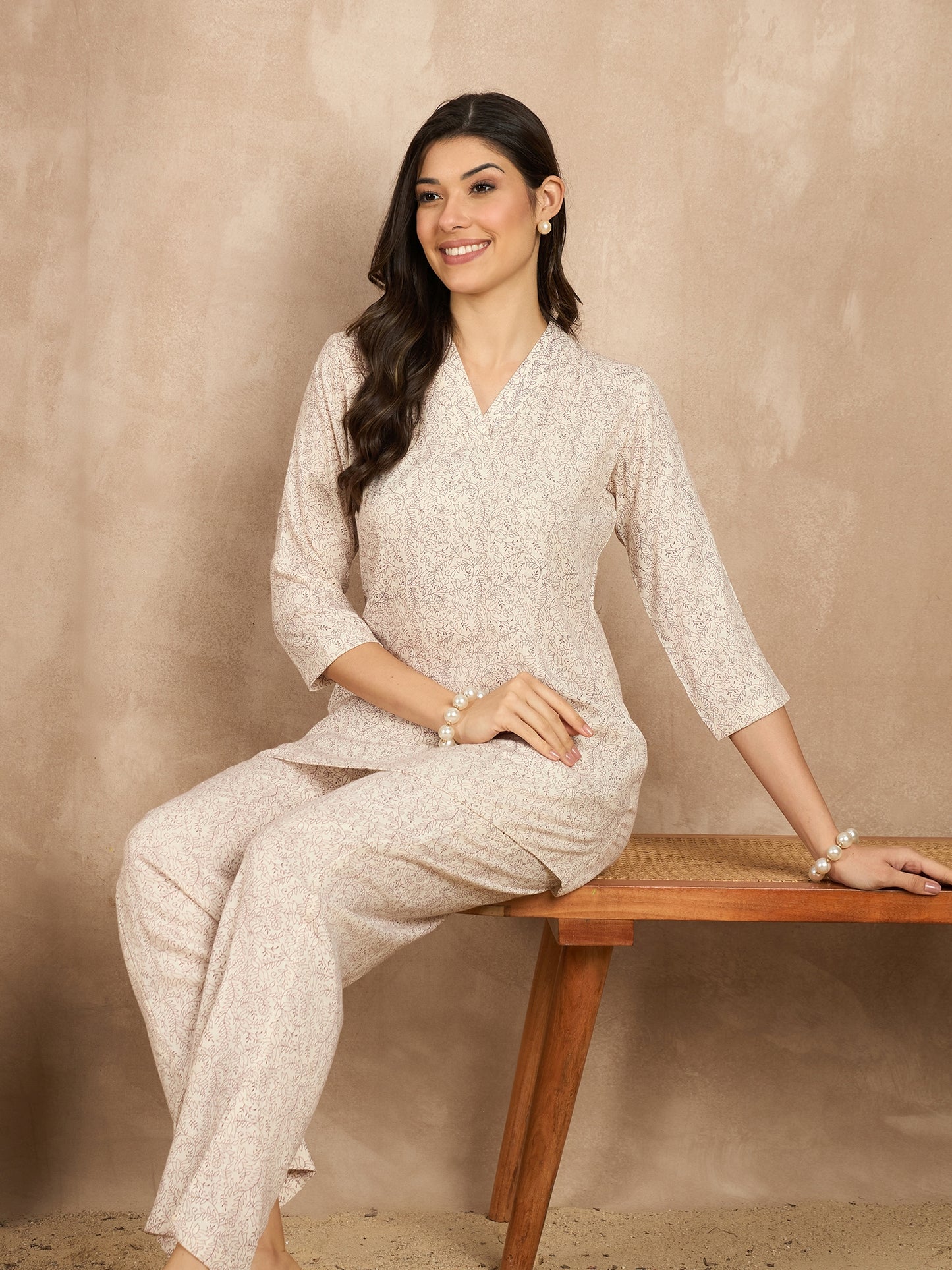 Printed V Neck Tunic & Trousers Co-ords