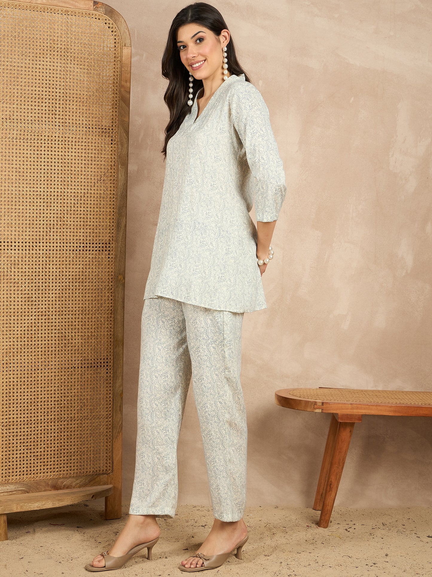 Printed V Neck Tunic & Trousers Co-ords