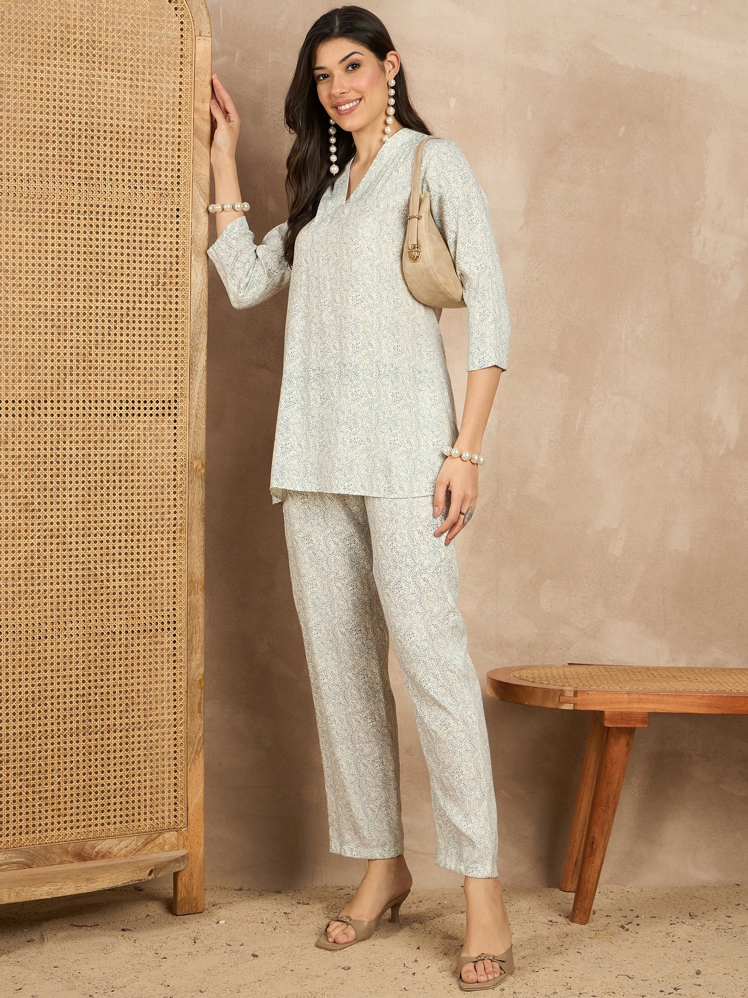 Printed V Neck Tunic & Trousers Co-ords