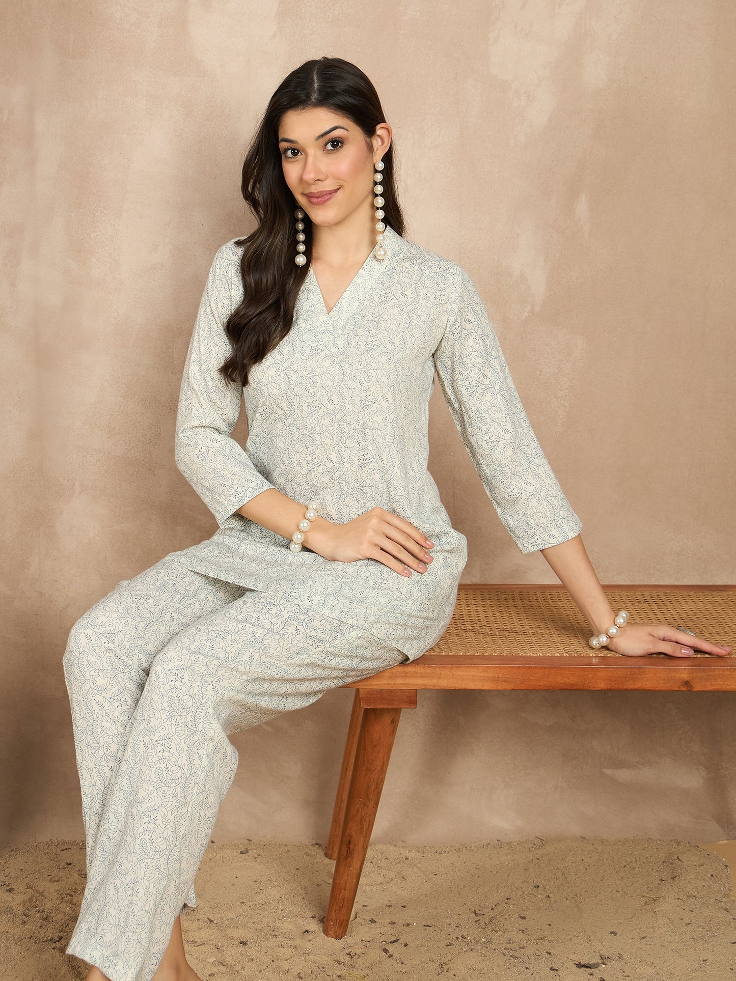 Printed V Neck Tunic & Trousers Co-ords