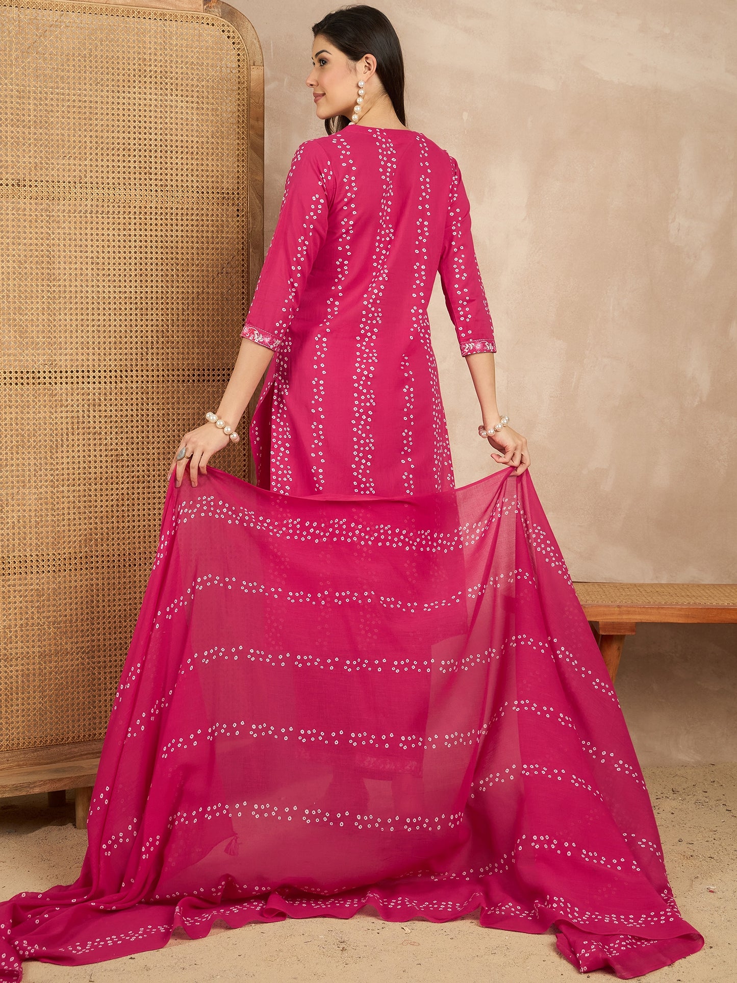 Women Printed Regular Mirror Work Pure Cotton Kurta with Trousers & With Dupatta