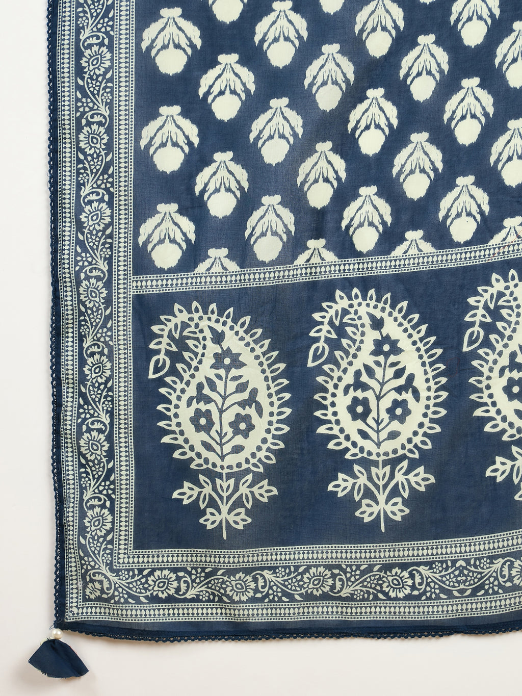Women Ethnic Motifs Printed Regular Mirror Work Pure Cotton Kurta with Trousers & With Dupatta