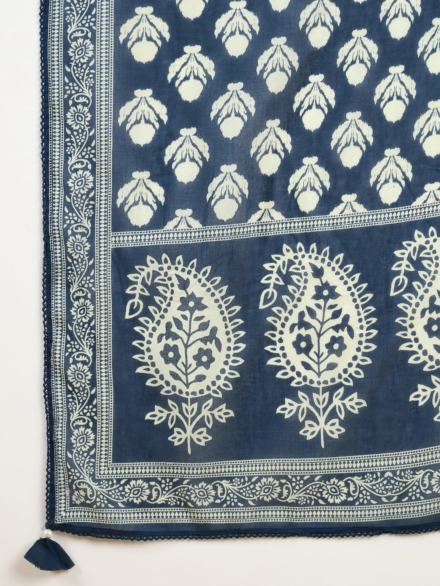 Women Ethnic Motifs Printed Regular Mirror Work Pure Cotton Kurta with Trousers & With Dupatta