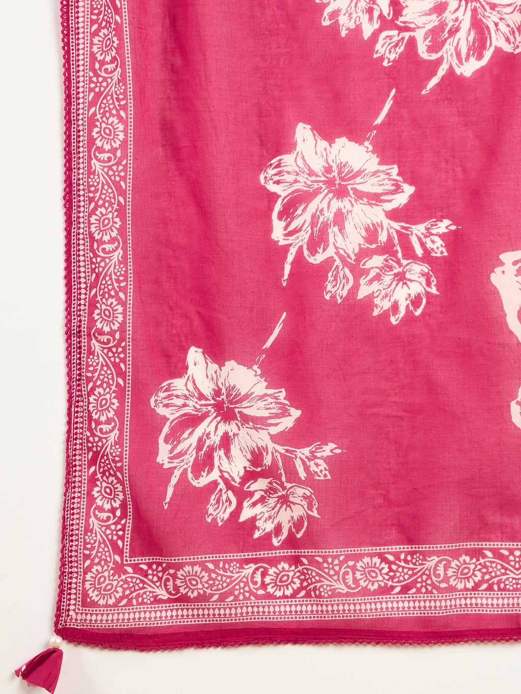 Women Floral Printed Regular Thread Work Pure Cotton Kurta with Trousers & With Dupatta