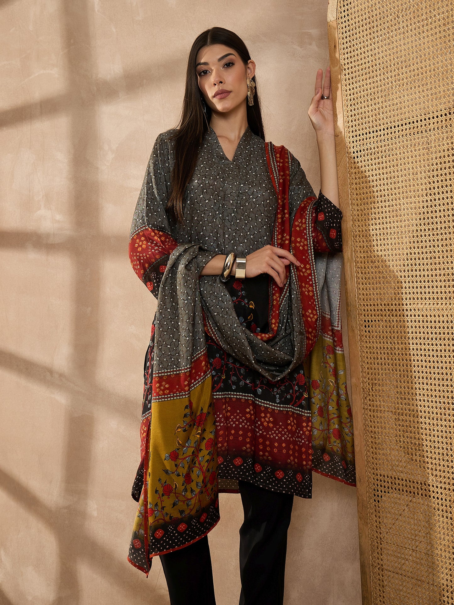 Women Paisley Printed Silk Kurta with Trousers & Dupatta