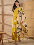 Women Floral Printed Cotton Kurta with Palazzo & Dupatta