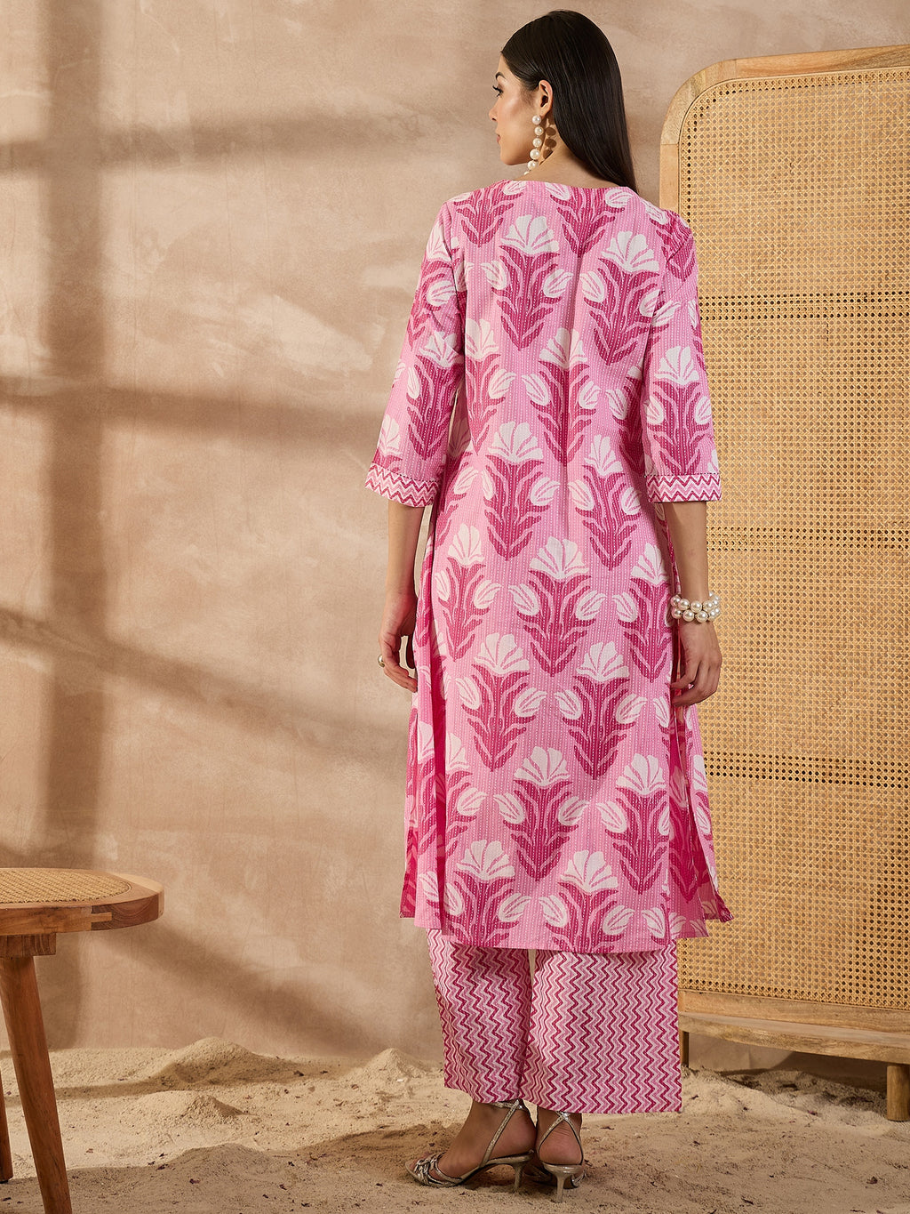 Women Floral Printed Cotton A-Line Kurta with Palazzo
