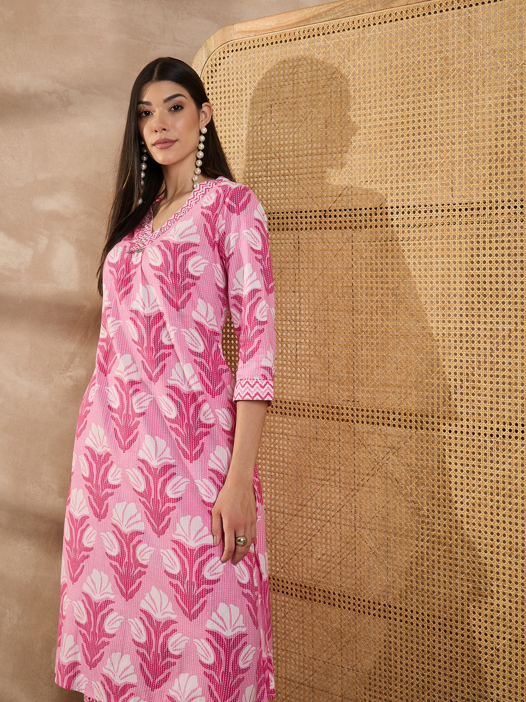 Women Floral Printed Cotton A-Line Kurta with Palazzo