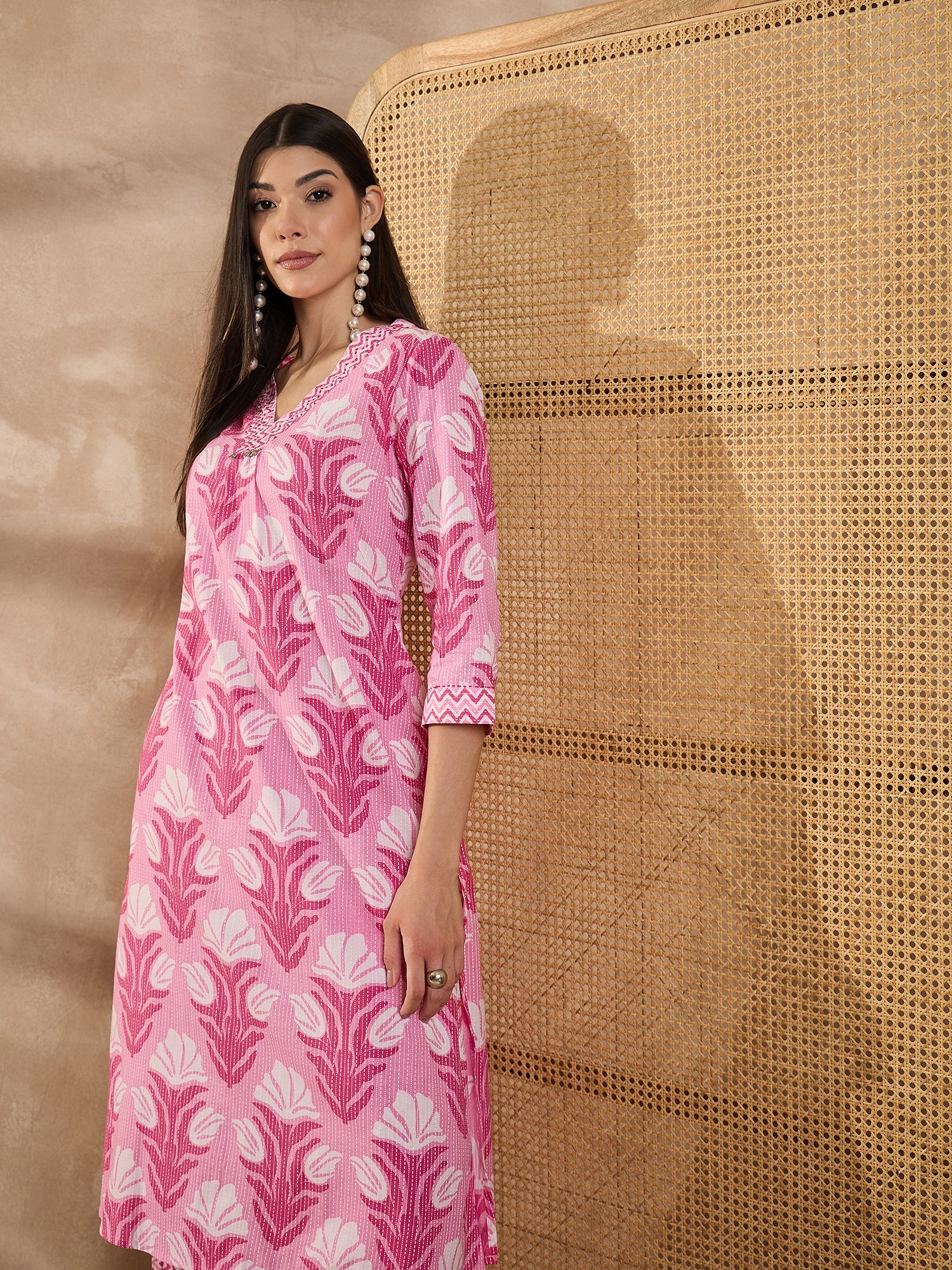 Women Floral Printed Cotton A-Line Kurta with Palazzo