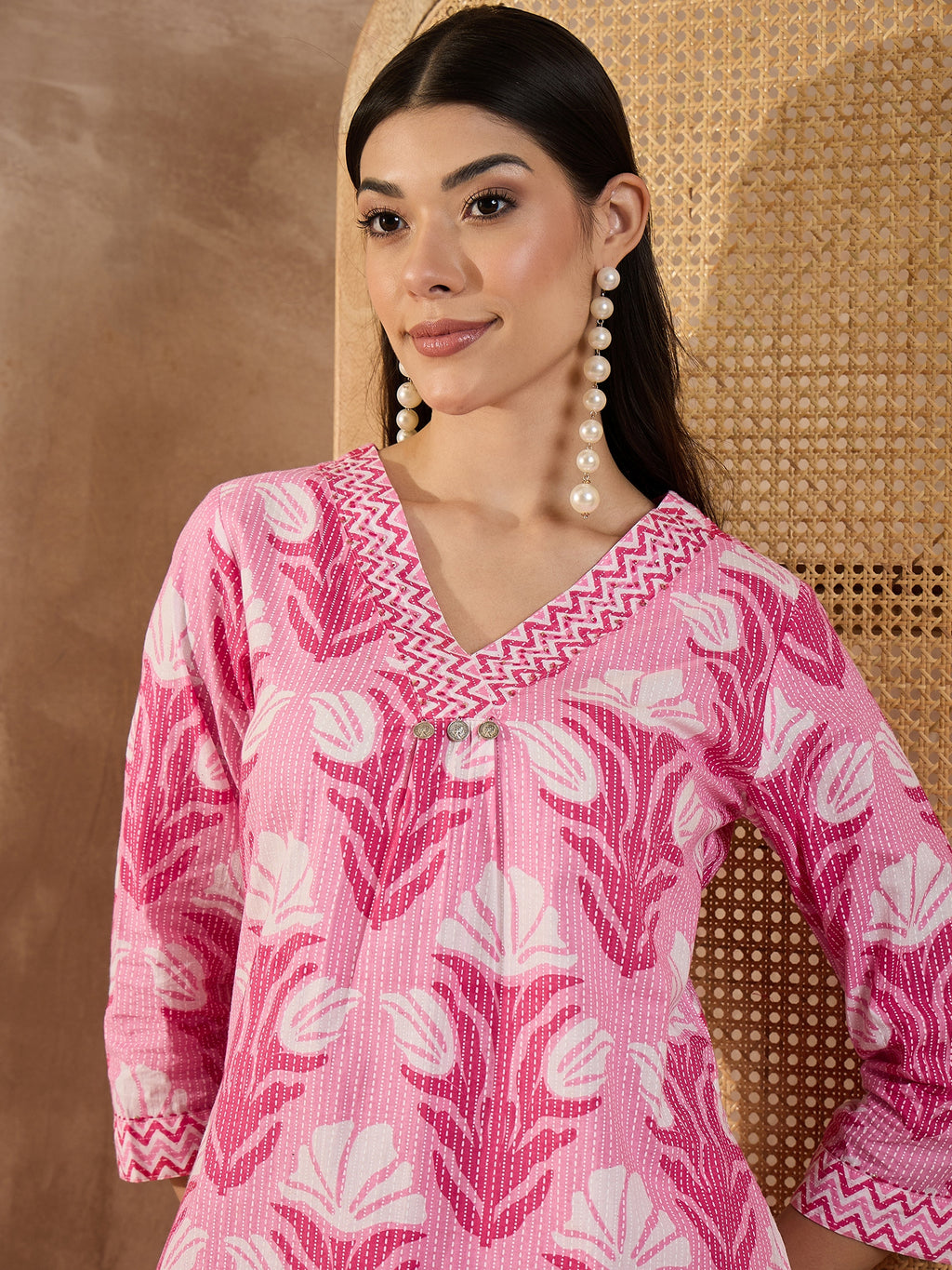 Women Floral Printed Cotton A-Line Kurta with Palazzo