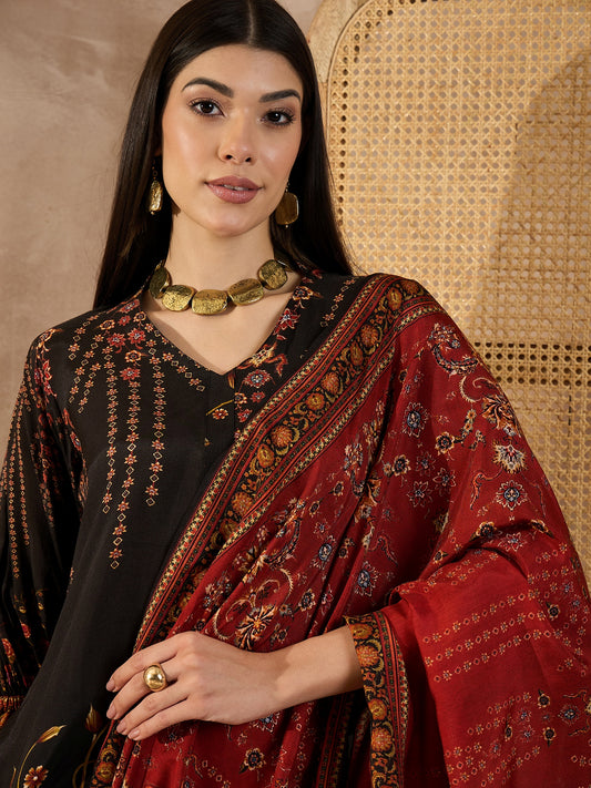 Women Ethnic Motifs Printed Silk Kurta with Trousers & Dupatta