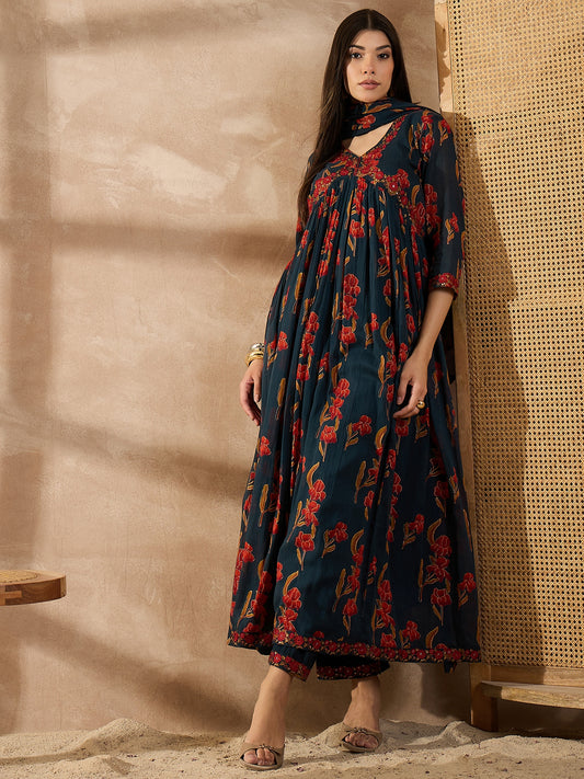 Women Anarkali Embroidered Kurta Set