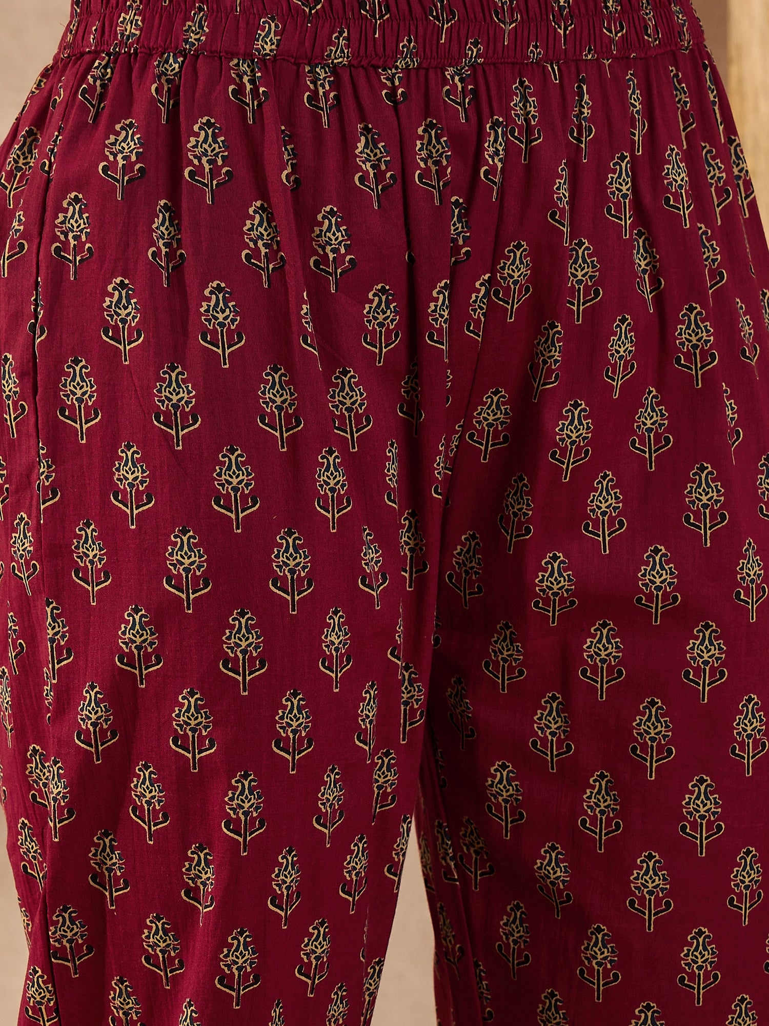 Floral Printed Sequinned Pleated Anarkali Pure Cotton Kurta With Trousers & Dupatta
