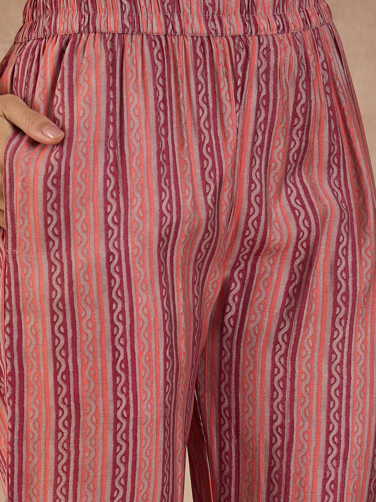 Floral Printed High Slit Thread Work Raw Silk Kurta With Trousers & Dupatta