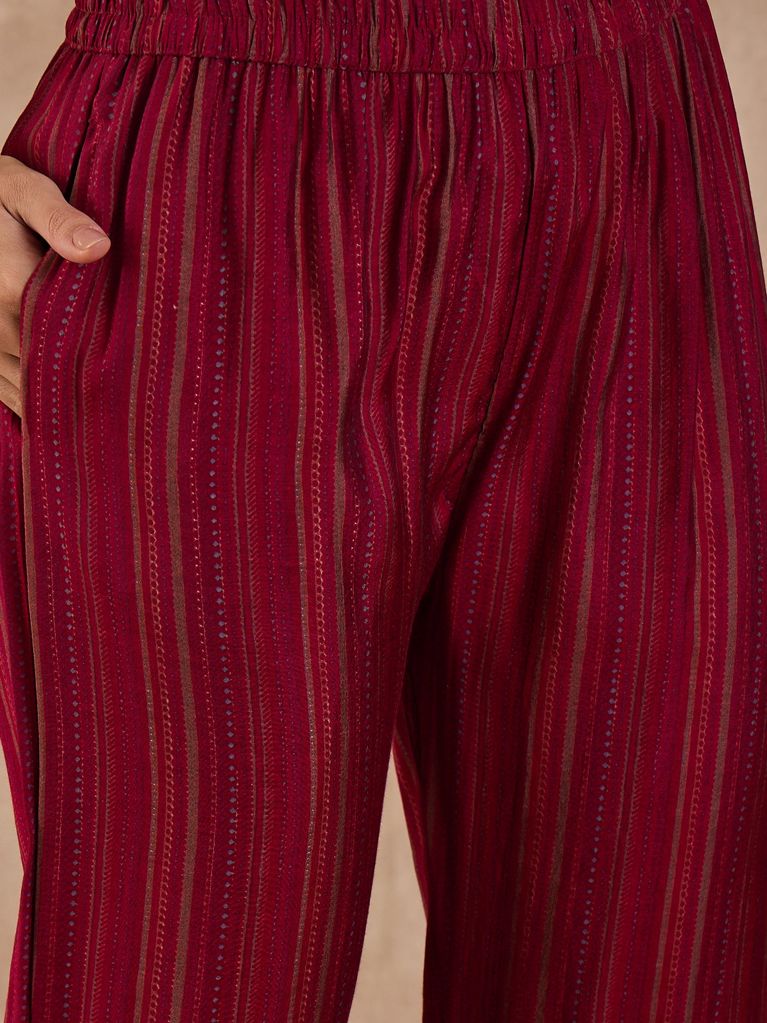 Floral Printed Pleated Chanderi Silk A-Line Kurta with Trousers & Dupatta