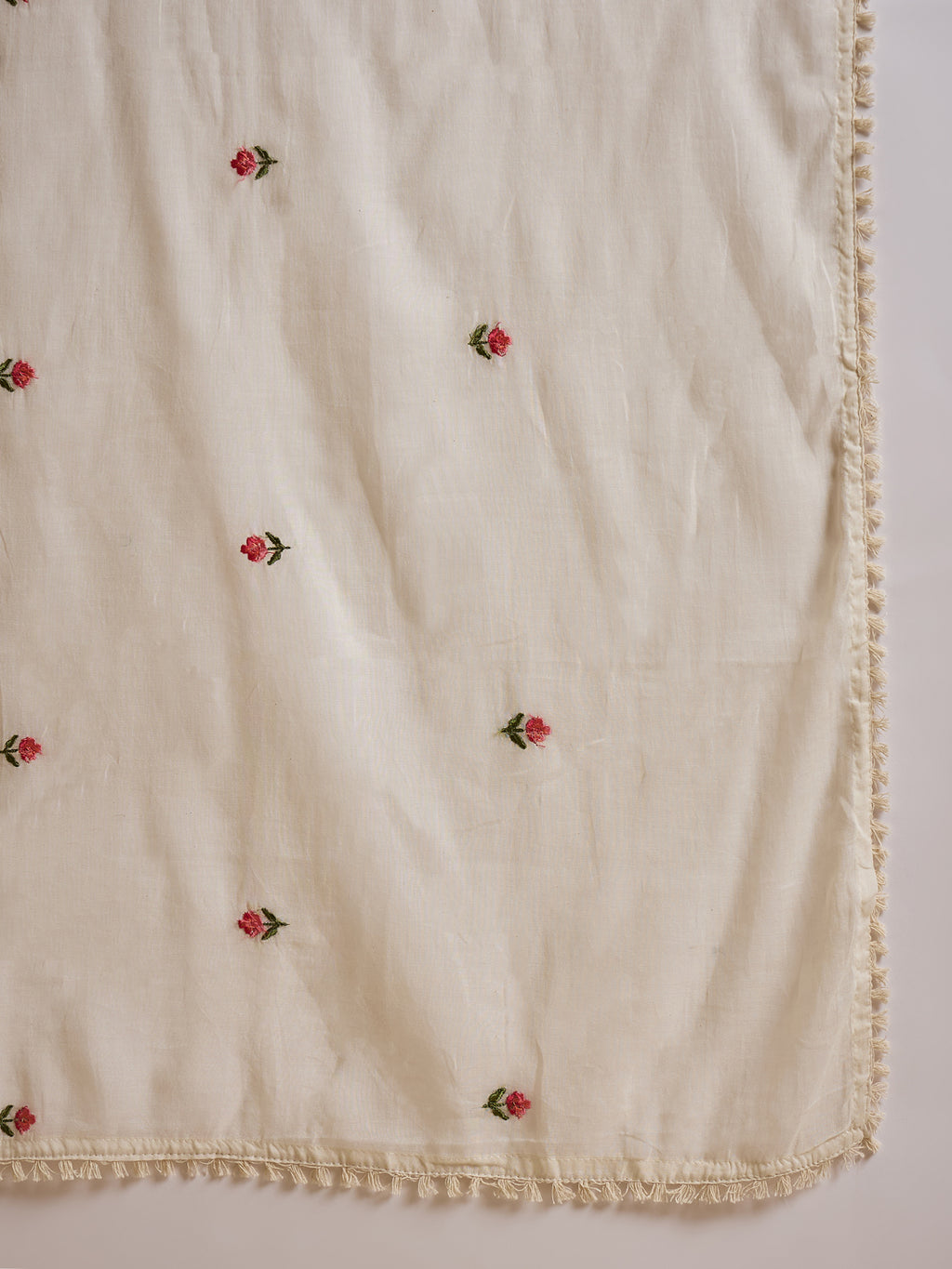 Women Floral Embroidered Pure Cotton A-Line Kurta with Trousers & Dupatta