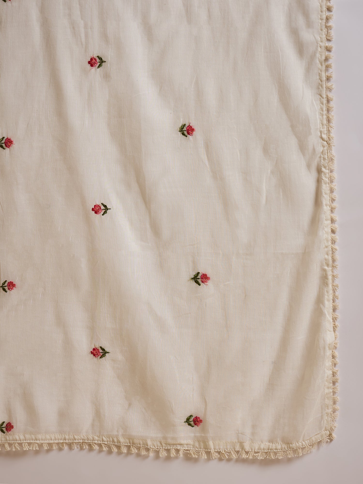 Women Floral Embroidered Pure Cotton A-Line Kurta with Trousers & Dupatta