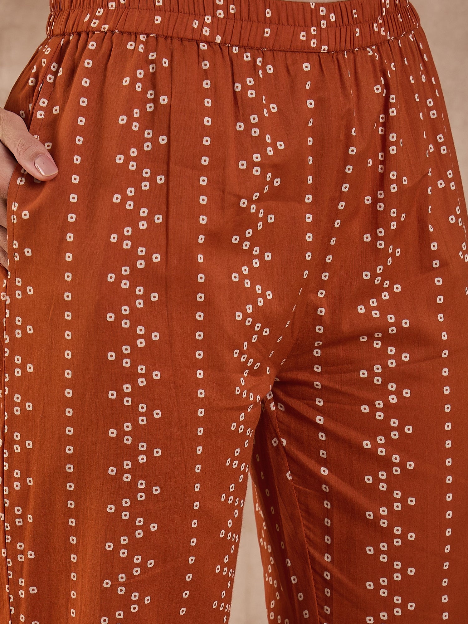 Women Bandhani Printed Cotton Kurta with Trousers & Dupatta