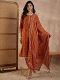 Women Bandhani Printed Cotton Kurta with Trousers & Dupatta