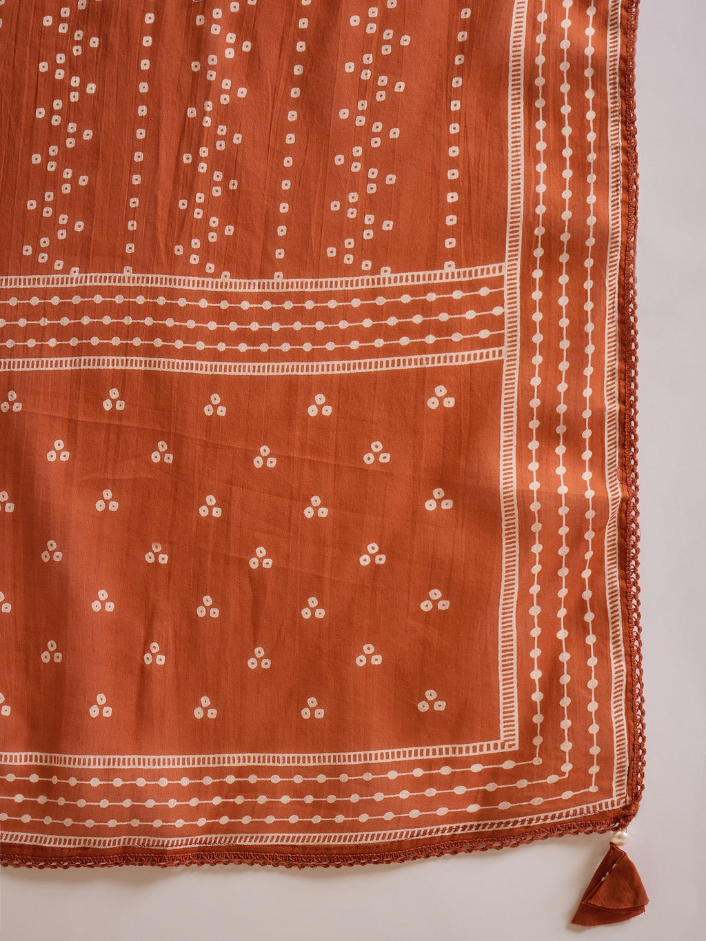 Women Bandhani Printed Cotton Kurta with Trousers & Dupatta