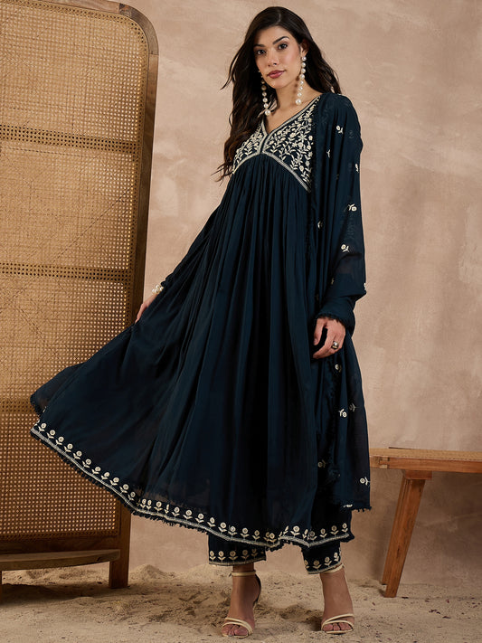 Women Ethnic Motifs Embroidered Anarkali Kurta with Trousers & Dupatta