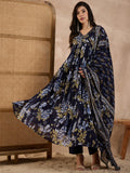 Women Floral Printed Pleated Beads and Stones Kurta with Trousers & Dupatta
