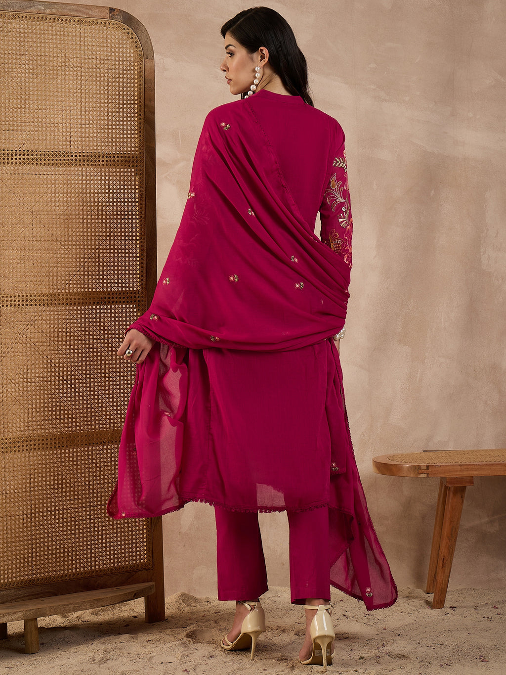 Women Floral Embroidered A-Line Kurta with Trousers & Dupatta