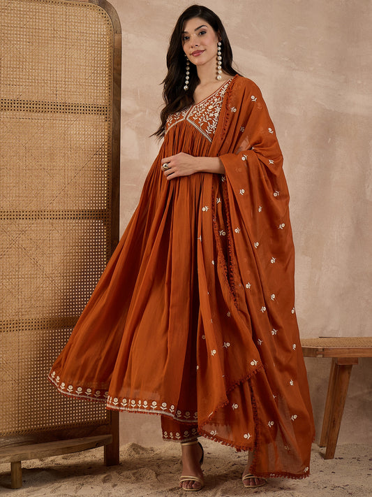 Women Ethnic Motifs Embroidered Anarkali Kurta with Trousers & Dupatta