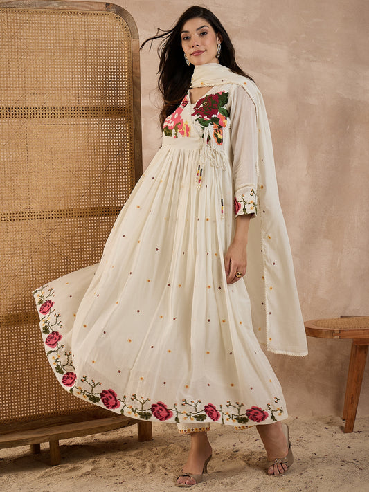 Women Ethnic Motifs Embroidered Thread Work Anarkali Kurta with Trousers & Dupatta