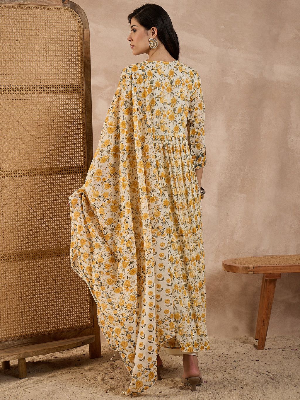 Women Floral Printed Anarkali Kurta with Trousers & Dupatta