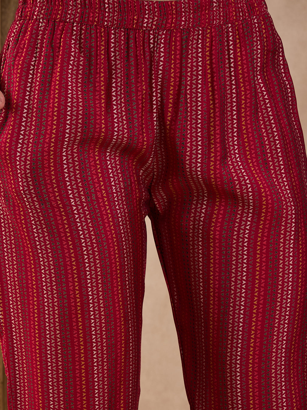 Floral Printed High Slit Thread Work Raw Silk Kurta With Trousers & Dupatta