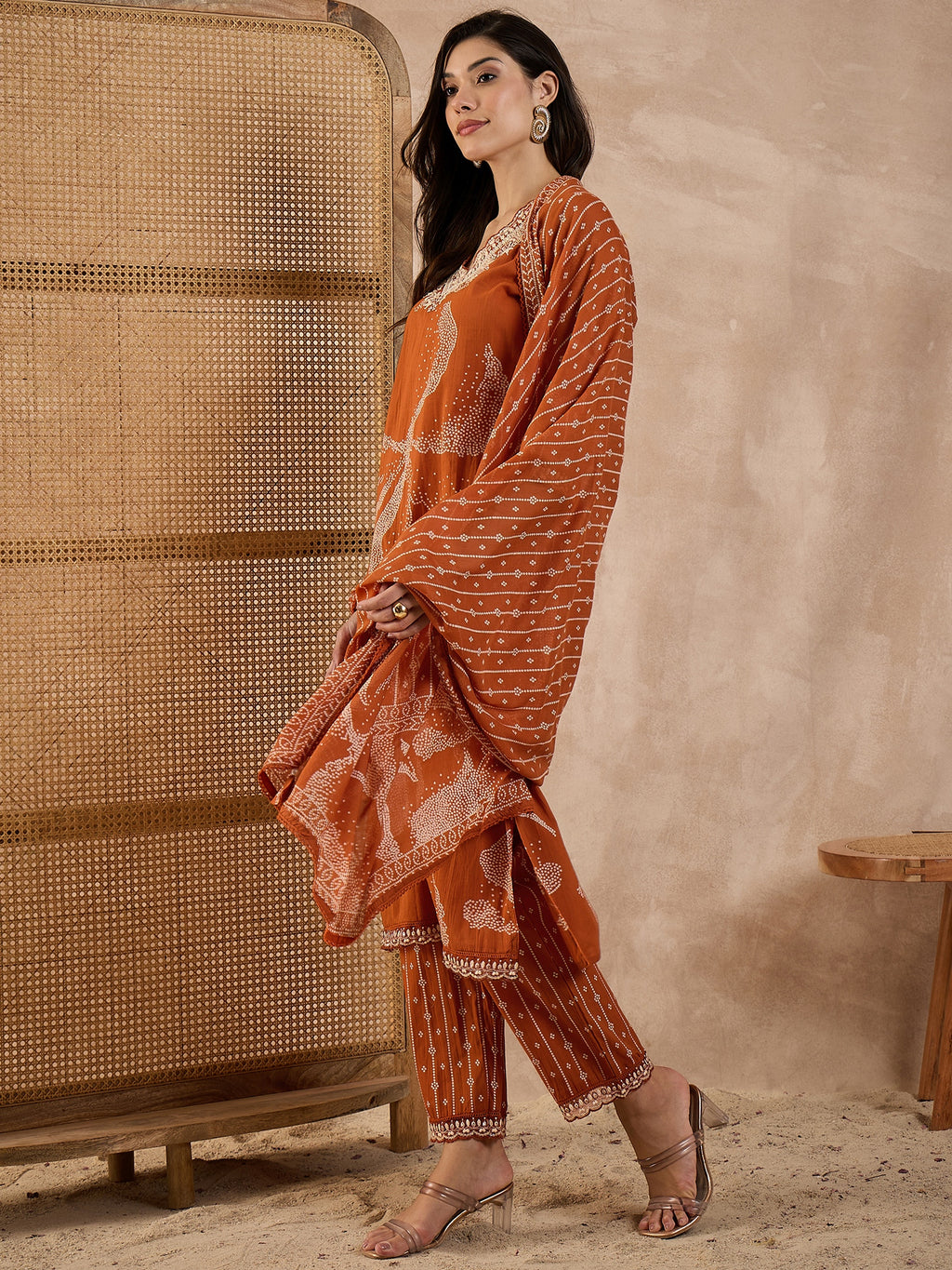 Women Ethnic Motifs Printed Cotton Kurta with Trousers & Dupatta