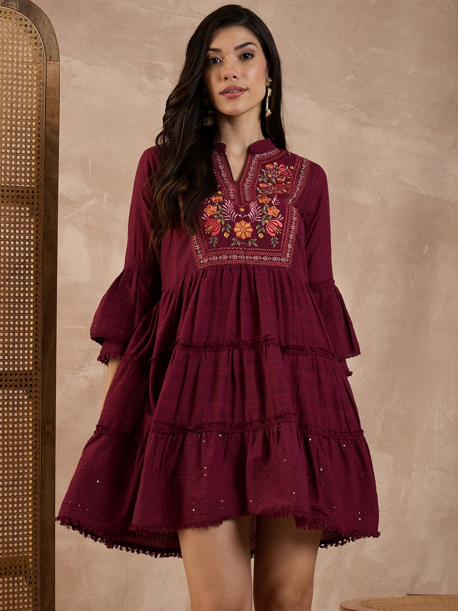 Women Embroidered Pure Cotton Dobby A-Line Dress