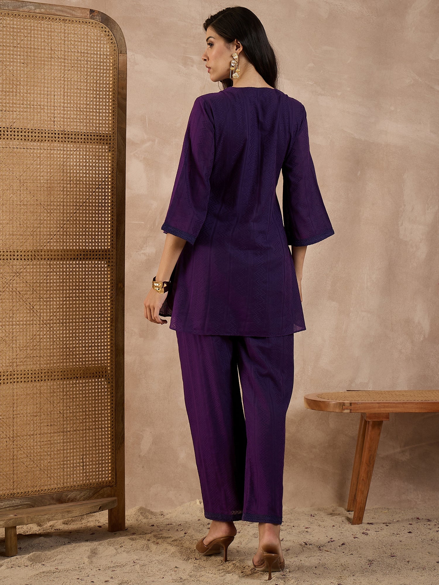 Women Embroidered Pure Cotton Dobby Co-ord Set