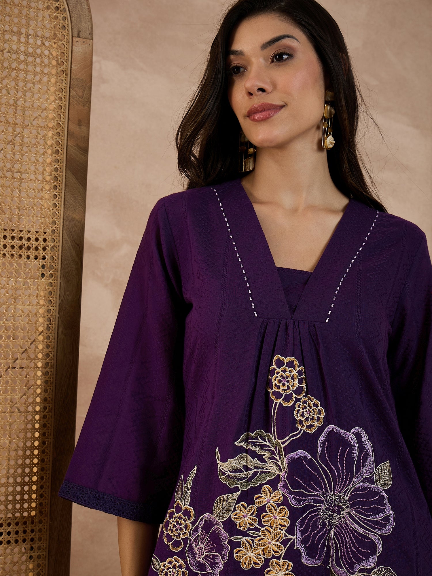 Women Embroidered Pure Cotton Dobby Co-ord Set