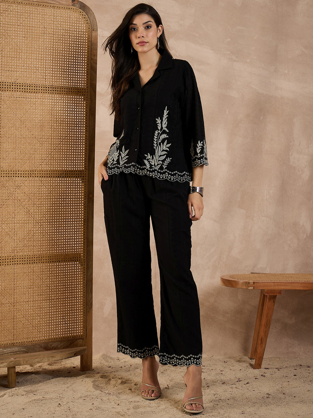 Embroidered Pure Cotton Top & Trousers Co-Ords Set